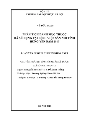Phân tích danh mục thuốc bệnh viện Sản Nhi Hưng Yên 2019 - Luận văn dược sĩ CK1