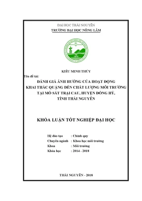 Khóa luận đánh giá ảnh hưởng của hoạt động khai thác quặng đến chất lượng môi trường tại mỏ sắt trại cau huyện đồng hỷ tỉnh thái nguyên