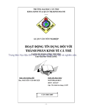 Hoạt động tín dụng kinh tế cá thể tại Ngân hàng Công Thương Vĩnh Long