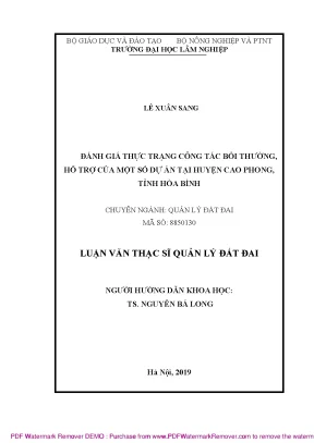 Luận văn thạc sĩ đánh giá thực trạng công tác bồi thường hỗ trợ của một số dự án tại huyện cao phong tỉnh hòa bình