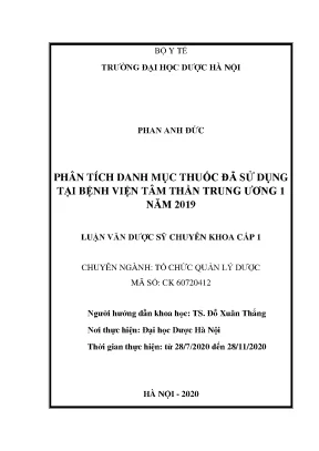 Phân tích danh mục thuốc bệnh viện tâm thần năm 2019 - Luận văn Dược sĩ CK1