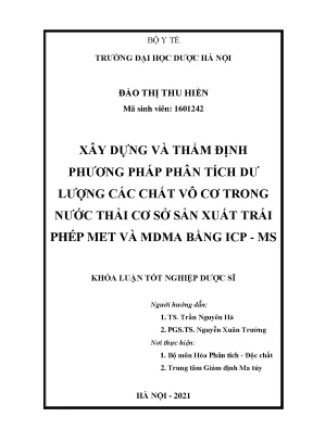 Phân tích dư lượng vô cơ nước thải sản xuất MET, MDMA bằng ICP-MS