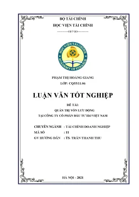 Quản trị vốn lưu động tại CTCP Đầu tư IDJ Việt Nam