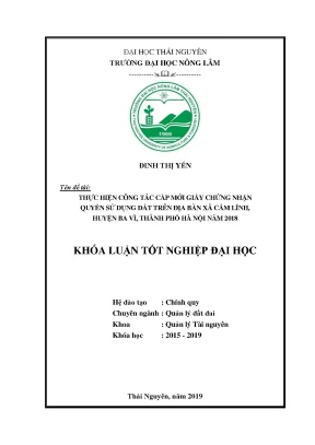 Khóa luận cấp mới giấy chứng nhận quyền sử dụng đất xã Cẩm Lĩnh, Ba Vì, Hà Nội