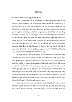 Luan van thạc sĩ luật học pháp luật về quản lý thuế xuất khẩu nhập khẩu từ thực tiễn tỉnh điện biên