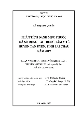 Phân tích danh mục thuốc sử dụng TTYT Tân Uyên, Lai Châu 2019