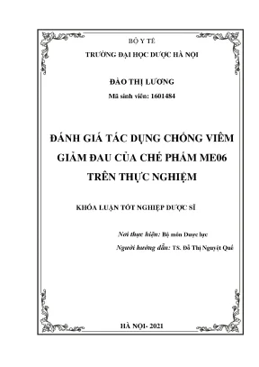 Chế phẩm ME06: Đánh giá tác dụng chống viêm giảm đau trên thực nghiệm