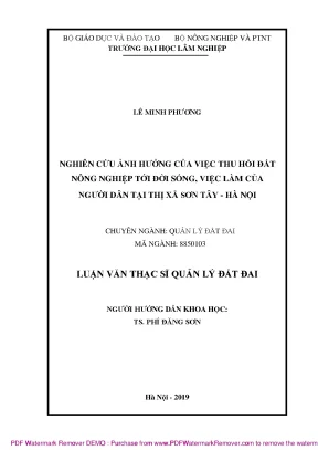 Luận văn thạc sĩ nghiên cứu ảnh hưởng của việc thu hồi đất nông nghiệp tới đời sống việc làm của người dân tại thị xã sơn tây hà nội