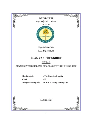 Thực trạng quản trị vốn lưu động tại Công ty TNHH Quang Đức
