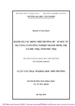 Luận văn thạc sĩ đánh giá tác động môi trường dự án đầu tư hạ tầng cụm công nghiệp thanh minh thị xã phú thọ tỉnh phú thọ