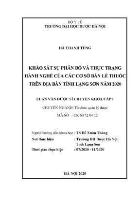 Khảo sát phân bố & thực trạng cơ sở bán lẻ thuốc Lạng Sơn 2020