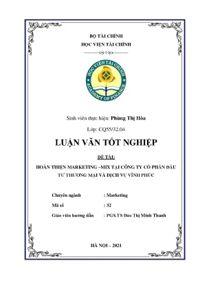 Hoàn thiện marketing mix tại công ty cổ phần đầu tư thương mại và dịch vụ vĩnh phúc luận văn tốt nghiệp chuyên ngành marketing