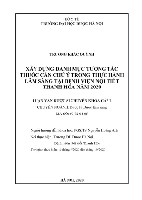 Xây dựng danh mục tương tác thuốc cần chú ý tại Bệnh viện Nội tiết Thanh Hóa