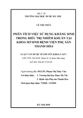 Kháng sinh điều trị nhiễm khuẩn sơ sinh Bệnh viện Phụ Sản Thanh Hóa