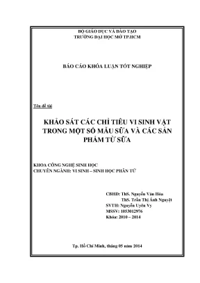 Khảo sát vi sinh vật trong sữa và sản phẩm sữa tại TP.HCM