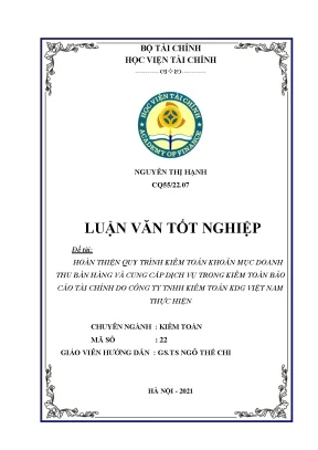 Hoàn thiện quy trình kiểm toán doanh thu bán hàng KDG Việt Nam