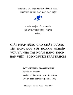Giải pháp nâng cao chất lượng tín dụng DNVVN Ngân hàng Bản Việt