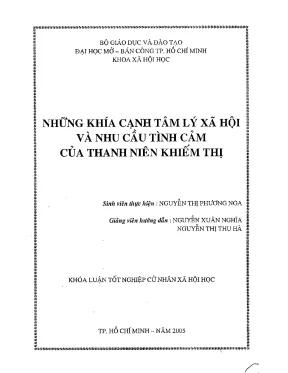Những khía cạnh tâm lý xã hội và nhu cầu tình cảm của thanh niên khiếm thị khóa luận tốt nghiệp đại học