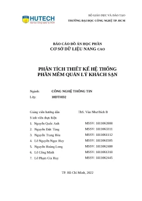 Báo cáo đồ án: Phân tích thiết kế phần mềm quản lý khách sạn