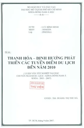 Thanh hóa định hướng phát triển các tuyến điểm du lịch đến năm 2010 khóa luận tốt nghiệp đại học