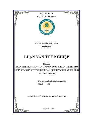 Hoàn thiện kế toán tiền lương & trích theo lương tại Đức Dương