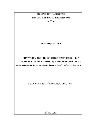 Phát triển học liệu số cho chuyên đề học tập nghề nghiệp stem trong dạy học môn công nghệ thpt theo chương trình giáo dục