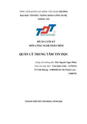 Đồ án cuối kỳ môn công nghệ phần mềm quản lý trung tâm tin học
