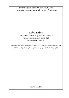 Giáo trình tổ chức quản lý sản xuất nghề công nghệ ôtô cao đẳng phần 1 trường cđ nghề kỹ thuật công nghệ