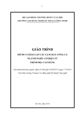 Giáo trình tháo lắp các cụm máy công cụ nghề cơ điện tử cao đẳng phần 1 trường cđ nghề kỹ thuật công nghệ