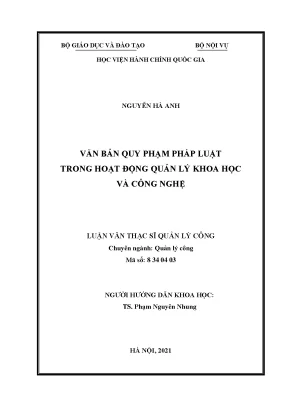Luận văn thạc sĩ văn bản quy phạm pháp luật trong hoạt động quản lý khoa học và công nghệ