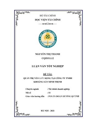 Quản trị vốn lưu động tại công ty trách nhiệm hữu hạn khoáng sản minh thịnh luận văn tốt nghiệp chuyên ngành tài chính doanh nghiệp