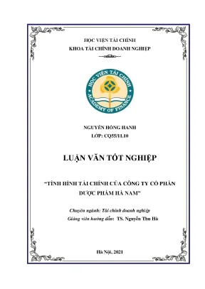Tình hình tài chính của công ty cổ phần dược phẩm hà nam luận văn tốt nghiệp chuyên ngành tài chính doanh nghiệp