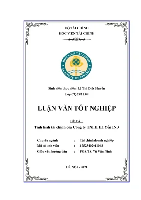 Tình hình tài chính của công ty trách nhiệm hữu hạn hà yến ind luận văn tốt nghiệp chuyên ngành tài chính doanh nghiệp