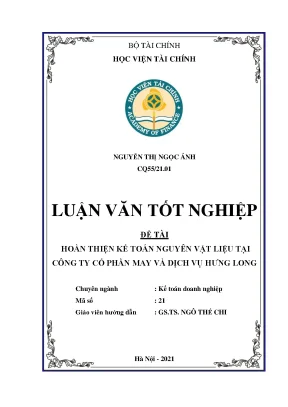 Hoàn thiện kế toán nguyên vật liệu tại công ty cổ phần may và dịch vụ hưng long luận văn tốt nghiệp chuyên ngành kế toán