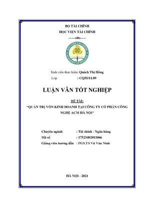 Quản trị vốn kinh doanh tại công ty cổ phần công nghệ acm hà nội luận văn tốt nghiệp chuyên ngành tài chính doanh nghiệp