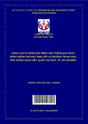 Luận văn thạc sĩ nâng cao kỹ năng nói tiếng anh thông qua hoạt động nhóm cho học sinh lớp 10 trường trung học phổ thông bách việt quận thủ đức tp hồ chí minh
